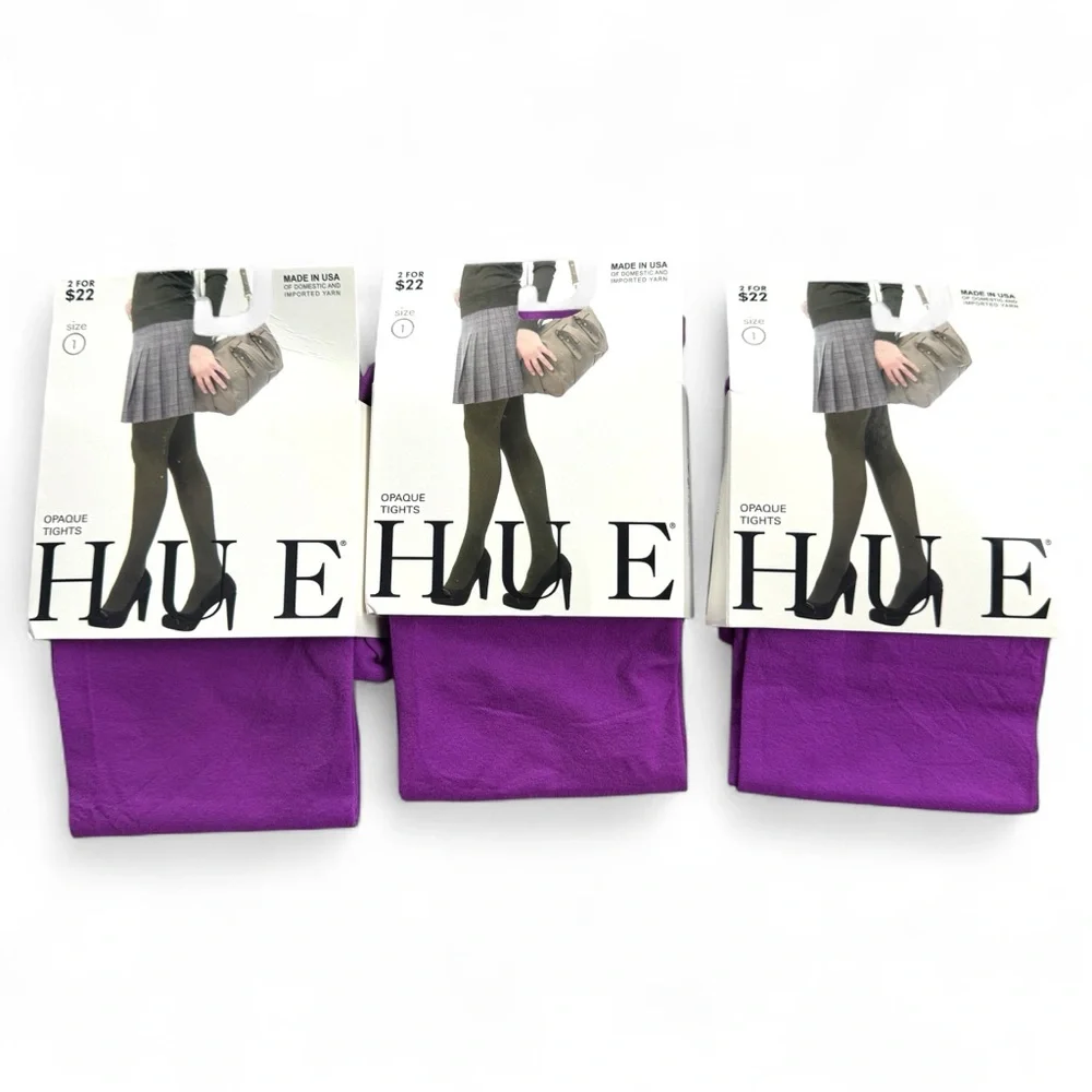 Hue Womens Opaque‎ Non Control Top Tights Size 1 Purple Dahlia 3 Pairs